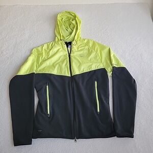 Nike Running Full Zip Jacket Dri-Fit With Hood NR Yellow Size XL Lightweight